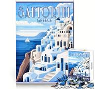 Puzzle rétro Santorin Grèce 1000 pièces pour Adultes, Jeu cognitif, Assemblage d'images Amusant à réaliser Ensemble, pièce de Collection (50x75cm)