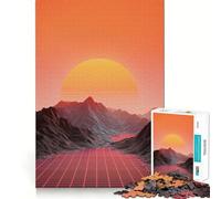 Puzzle rétro synthwave Paysage avec Grille 1000 pièces pour Adultes Stimule la mémoire, soulage l'anxiété, Bords précis, Surprise de Noël (50x75cm)