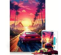 Puzzle rétro synthwave pour Adolescents de 1000 pièces, Jeu de logique Stimulant, Divertissement d'intérieur, Bords de qualité supérieure, Cadeau mémorable (50x75cm)