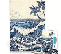 Puzzle rétro Vagues Bleues de l'océan pour Adolescents, 1000 pièces, Jouet Anti-Stress, Bords tranchants, Cadeau d'anniversaire (50x75cm)