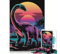 Puzzle rétro Vaporwave Dinosaure Coucher de Soleil 1000 pièces pour Adolescents, Jeu de logique et de détente, découpe précise, (50x75cm)