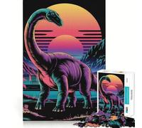 Puzzle rétro Vaporwave Dinosaure Coucher de Soleil pour Adultes, 1000 pièces, Jeu de réflexion, Loisir Calme, à Assembler, Cadeau de Noël (38x26cm)