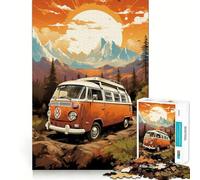 Puzzle rétro VW Bus Mountain Ride 1000 pièces pour Adultes, Jouet Amusant et décontracté, décoration Murale aux Bords Lisses (38x52cm)