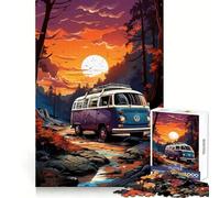 Puzzle rétro VW Bus Mountain Ride pour Adultes, 1000 pièces, Exercice cérébral Relaxant, Collection d'œuvres d'art aux Bords précis (38x52cm)