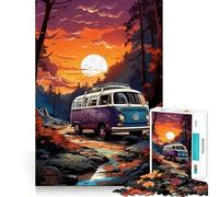 Puzzle rétro VW Bus Mountain Ride pour Adultes, 1000 pièces, Jeu de réflexion, Loisir Calme, à Assembler, Cadeau de Noël (38x26cm)
