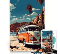 Puzzle rétro VW Bus sur Le thème de la Plage, 1000 pièces, idéal pour Les Adolescents stimule la mémoire, se détend et s'amuse Découpe de qualité supérieure, Cadeau élégant (38x26cm)