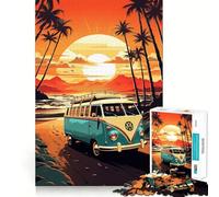 Puzzle rétro VW Bus sur Le thème de la Plage, 1000 pièces, pour Adolescents Décoration Murale apaisante et Amusante aux découpes nettes (38x26cm)