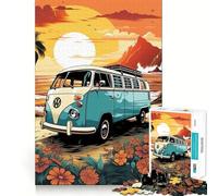 Puzzle rétro VW Bus sur Le thème de la Plage pour Adultes, 1000 pièces, Exercice cérébral Relaxant, Collection d'œuvres d'art aux Bords précis (38x26cm)