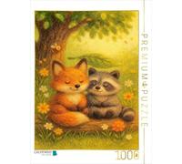 Puzzle · Rêves de forêt à Deux | Renard et raton laveur sommeillent sous les arbres · 1000 pièces · Format assemblé 64 × 48 cm · CALVENDO Puzzle