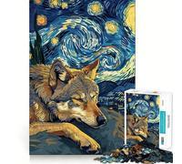 Puzzle Rêves de Loup sous Un Ciel étoilé 1000 pièces Jeu de mémoire Découpe Laser de qualité supérieure Activité captivante pour des Nuits paisibles (38x52cm)