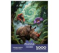 Puzzle Rhinocéros 1000 Pièces pour Adultes Et Enfants, Défi Cérébral Et Jeu Complexe, Puzzles Orang-outan, Décoration Intérieure, Cadeau Anniversaire 38x26cm/1000pcs