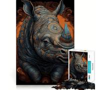 Puzzle rhinocéros 1000 pièces pour Adultes Jeu de mémoire Amusant Assemblage sûr et Solide Activité familiale du Soir (38x26cm)
