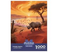 Puzzle Rhinocéros Blanc 1000 Pièces pour Adultes Et Enfants, Jeu ÉduChatif, Puzzles Désert Oasis, Home Decor, Cadeau Anniversaire 70x50cm/1000pcs