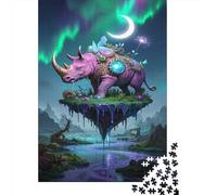Puzzle Rhinocéros De 1000 Pièces pour Adultes,Scène de Nuit onirique Un Jeu De Dexérité Très Difficile Puzzle en Bois Jeu ÉduChatif Aux Défis Un Jeu Cadeau Original 1000pcs (75x50cm)