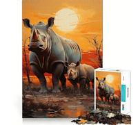 Puzzle Rhinocéros Difficile pour Adultes 1000 Pièces Jeu de Réflexion Détente Douce Découpe Précise Cadeau Souvenir (38x26cm)