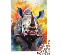 Puzzle rhinocéros en Carton 100% recyclé, Personnalisable, pour Enfants et Adultes à partir de 12 Ans, Cadeau Unique, 1 000 pièces (38 x 26 cm).