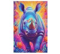 Puzzle Rhinocéros néoncéros Puzzles pour AdultesPuzzles en Bois De 1000 Pièces Adultes Cadeaux Jeu Stimulant 78×53cm