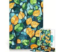 Puzzle Rigide de 1000 pièces à Motif de Feuilles en vitrail pour Adultes Jeu Intelligent et Amusant Découpe précise Cadeau Artistique 50x75cm
