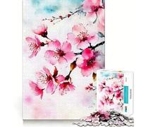 Puzzle Rigide de 1000 pièces l'aquarelle, Motif Fleurs de Cerisier, pour Adultes Améliore la mémoire, détend l'esprit, Bords Nets, Cadeau élégant (38x52cm)