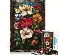 Puzzle Rigide de 1000 pièces représentant Un Panneau Floral en vitrail pour Adultes Renforce la mémoire, soulage Le Stress et Offre des Bords de qualité supérieure Pièce d'art raffinée 50x75cm