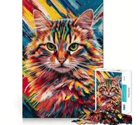 Puzzle Rigide de 1000 pièces représentant Un Portrait de Chat Arc-en-Ciel, idéal pour Adultes Améliore la mémoire, détend l'esprit et Offre Un Cadeau élégant aux Bords Nets (38x26cm)