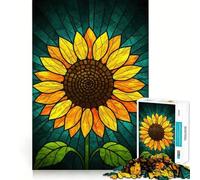 Puzzle Rigide de 1000 pièces représentant Un Tournesol en vitrail, idéal pour Adultes Jeu Intelligent et Amusant, découpe précise, Cadeau Artistique 50x75cm