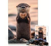 Puzzle Rigide Loutre Tenant Un Coquillage en Forme de cœur, 1000 pièces, pour Adultes, stimule la mémoire, Jeu apaisant, découpe de qualité supérieure, (38x26cm)