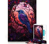 Puzzle Rigide Style vitrail Corbeau pour Adultes, 1000 pièces, Puzzle cérébral apaisant et Relaxant, Cadeau spécial (50x75cm)