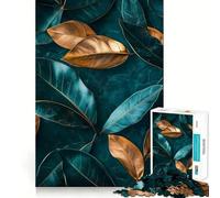 Puzzle Rigide Terre Turquoise et Feuilles d'or pour Adultes, 1000 pièces, renforce la mémoire, soulage Le Stress, Bords de qualité supérieure, pièce d'art 38x26cm