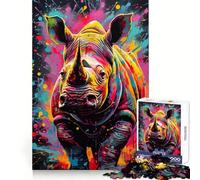 Puzzle Rihnos Rhinocéros Peindre pour Adolescents, 1000 pièces, Jouet de réflexion, évasion Calme, Bords précis, Cadeau Exceptionnel (38x52cm)