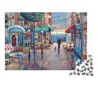 Puzzle Robuste 1000 pièces Rue Paris - Boutiques parisiennes sur Rue pavée mouillée, Premium Haute qualité, Vibrant, défi, Relaxant 38x26cm/1000pcs