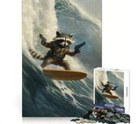 Puzzle Rocket Raccoon Surf 1000 pièces pour Adolescents Jeu de logique Stimulant Détente mentale Bords Nets Cadeau élégant (38x26cm)