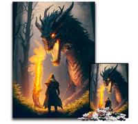 Puzzle Roi Dragon et Chevalier 1000 pièces en Bois pour Adultes Jeu de réflexion pour Adolescents pour Les Vacances (75 x 50 cm)