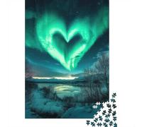 Puzzle Romantique 1000 pièces Heart-Shaped Aurora Borealis, 52x38cm, Loisir créatif Autour de l’Amour, Cadeau pour Couples Pendant Les fêtes, Jeu de Patience pour Un Moment Complice