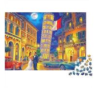 Puzzle Romantique de 1000 pièces « Nuit de Noces » représentant la Tour de Pise et Un Mariage Nocturne. Jeu éducatif pour Adultes, Magnifique et Stimulant,Anniversaire. 38 x 26 cm
