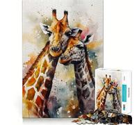 Puzzle Romantique Girafe pour Adolescents 1000 pièces Stimule la mémoire, soulage la Tension, Bords Nets, Belle œuvre d'art (38x52cm)