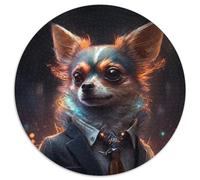 Puzzle Rond 1000 pièces Boss Chihuahua Puzzle 1000 pièces Parfait pour s'amuser en Famille à Noël, Thanksgiving, Les Anniversaires et Pâques 67,5 x 67,5 cm