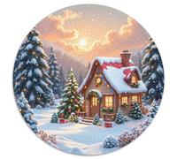 Puzzle Rond 1000 pièces Cabane de Noël Scène Conte de fées Hivernal Puzzle coloré, Amusant, Stimulant et captivant pour Adultes pour Adultes et Enfants 1000 pièces (67,5x67,5cm)