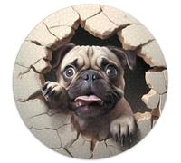 Puzzle Rond 1000 pièces Carlin regardant par-Dessus Style Cartoon ludique Puzzle coloré, Amusant, Stimulant et captivant pour Adultes Jeu Stimulant pour Adultes 1000 pièces (67,5x67,5cm)