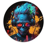 Puzzle Rond 1000 pièces Casque Tête de Mort Puzzles en Papier Parfait pour Les Adolescents et Les Loisirs en Famille, pour Les Anniversaires (67,5x67,5cm)