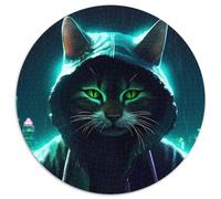 Puzzle Rond 1000 pièces Cat Neon Art pour Adultes, décoration d'intérieur, pour Noël et Le Nouvel an, 67,5 x 67,5 cm