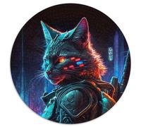 Puzzle Rond 1000 pièces Chat Humain Impossible Puzzles pour Adultes pour Anniversaire Vacances Noël Halloween Cadeau (67,5x67,5cm)