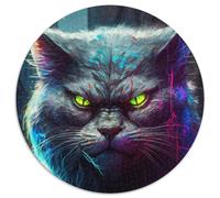 Puzzle Rond 1000 pièces Chat Néon, idéal pour Une soirée de Jeux en Famille, décoration à Faire soi-même, 67,5 x 67,5 cm