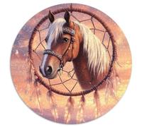 Puzzle Rond 1000 pièces Cheval Attrape-rêves Coucher de Soleil Violet-Rose Jeu de Puzzle pour Adultes 1000 pièces (67,5x67,5cm)