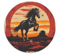 Puzzle Rond 1000 pièces Cheval Sauvage Style Art Western Puzzle Impossible Parfait pour la décoration intérieure et Les Cadeaux 1000 pièces (67,5x67,5cm)