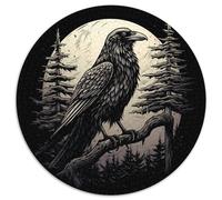 Puzzle Rond 1000 pièces Corbeau perché Illustration forêt Nocturne Puzzle coloré, Amusant, Stimulant et captivant pour Adultes Jeu Stimulant pour Adultes 1000 pièces (67,5x67,5cm)