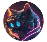 Puzzle Rond 1000 pièces en Carton, Motif Chat Humain Punk, Jouet éducatif, intellectuel, décompressant, Amusant, Familial (67,5x67,5cm)