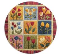 Puzzle Rond 1000 pièces Fleurs Patchwork Carrés colorés Puzzles Cadeau créatif pour Adolescents et Adultes 1000 pièces (67,5x67,5cm)