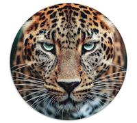 Puzzle Rond 1000 pièces Gros Plan Jaguar Imprimé léopard aux Yeux Bleus Jeux Classiques pour Jeux en Famille et idée de Cadeau d'anniversaire pour Amis 1000 pièces (67,5x67,5cm)