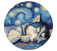 Puzzle Rond 1000 pièces Husky Night Sky pour Adultes, idéal pour la décoration de la Maison et du Bureau, Les fêtes, Les Anniversaires et Les Cadeaux de Vacances (67,5x67,5cm)